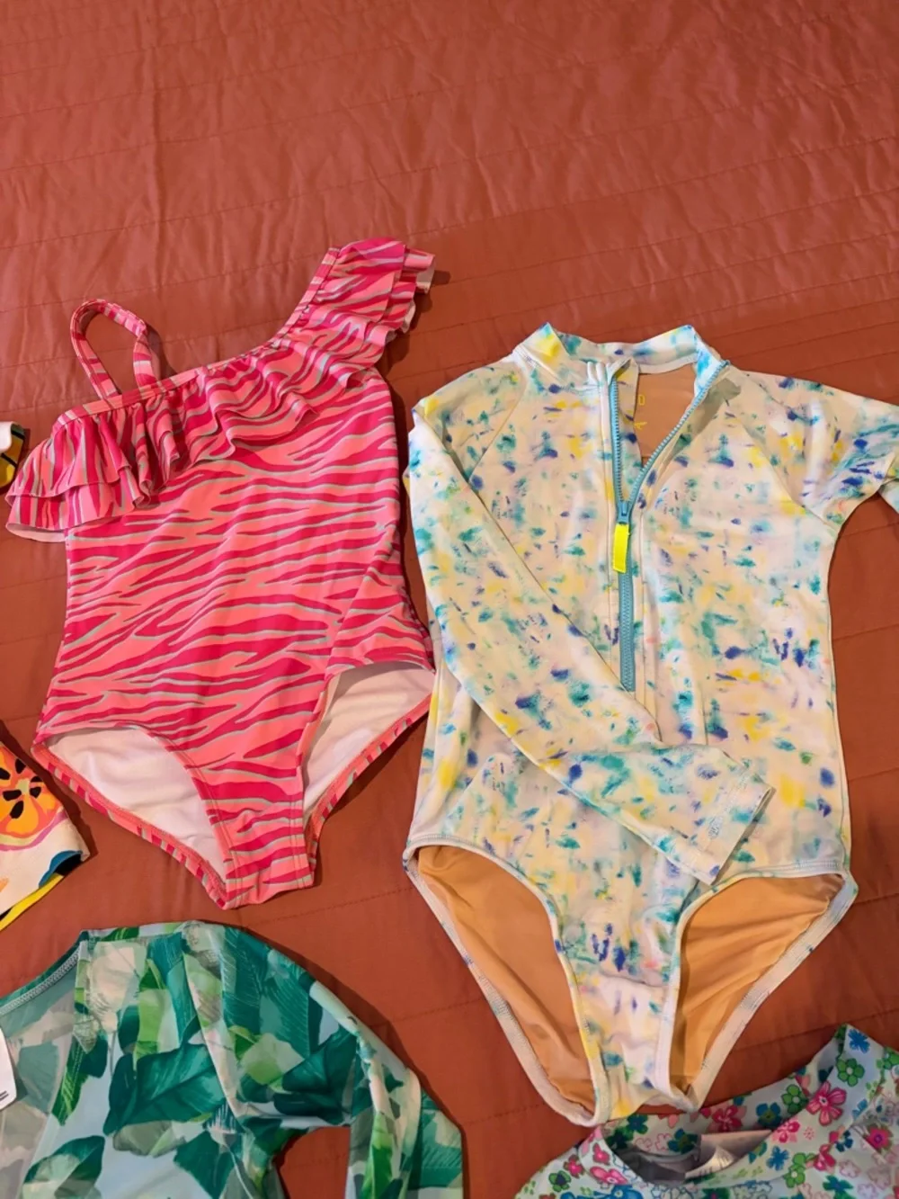 Lot of girls swimwear, floral, zebra, fruit patterns. Size 6-7. EUC! - Picture 4 of 7